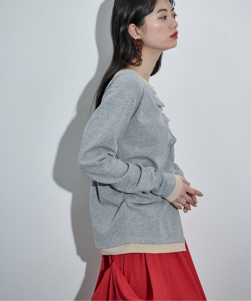 THE Yon tシャツ フェイクレイヤードタックデザインカーディガン