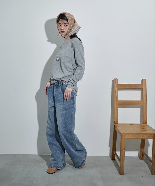 THE Yon tシャツ フェイクレイヤードタックデザインカーディガン
