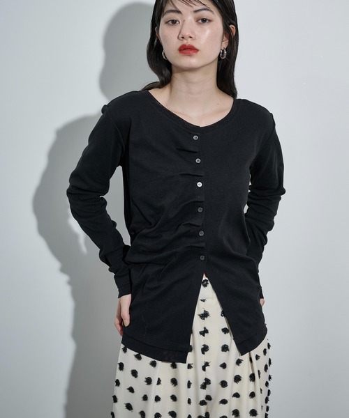 THE Yon tシャツ フェイクレイヤードタックデザインカーディガン