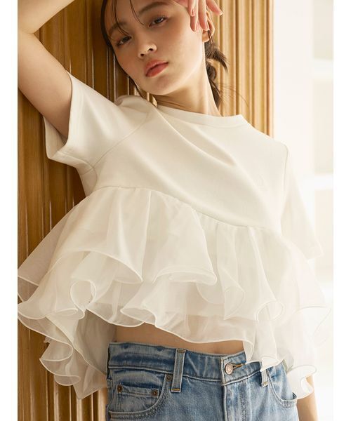 SNIDELﾎﾞﾘｭｰﾑｽﾘｰﾌﾞｶｯﾄﾌﾟﾙｵｰﾊﾞｰ♡即完売 SNIDEL（スナイデル）の「ボリュームスリーブカットプルオーバー（T