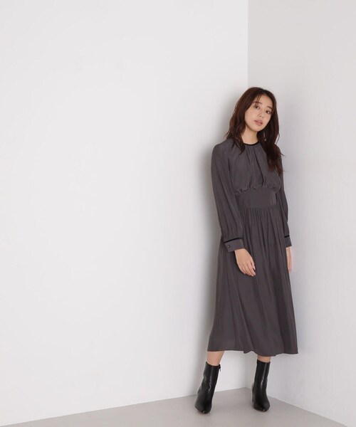 「NATURAL BEAUTY BASIC」 長袖ワンピース SMALL チャコールグレー レディース_画像3