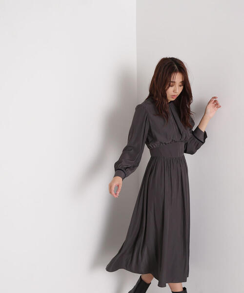「NATURAL BEAUTY BASIC」 長袖ワンピース SMALL チャコールグレー レディース_画像4