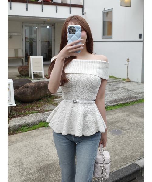 Darich ダーリッチ オフショルぺプラムニットトップス オフショルぺプラムニットトップス – Darich