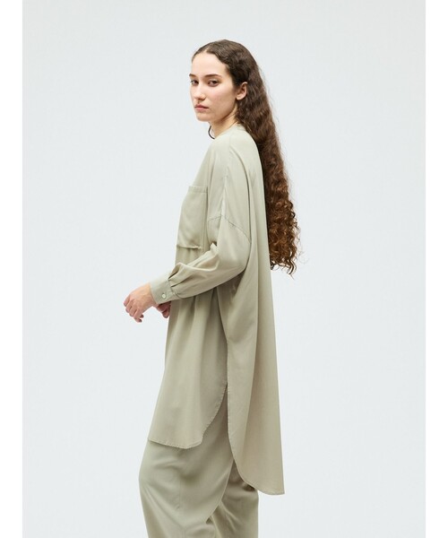 ✨美品✨ mizuiro ind バンドカラーシャツ ブラウス（オーバーサイズ） mizuiroind（ミズイロインド） ブラウス シャツ mizuiro ind T/Rバンド