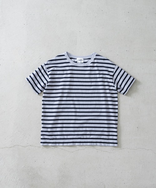 quadro tシャツ ドライ天竺ボーダー半袖クルーネックプルオーバー