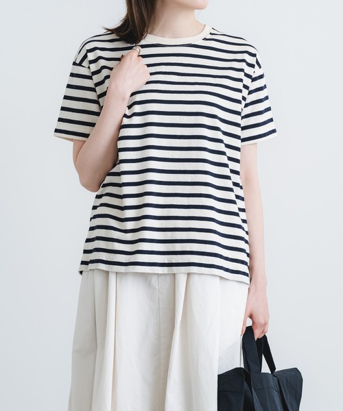 quadro tシャツ ドライ天竺ボーダー半袖クルーネックプルオーバー
