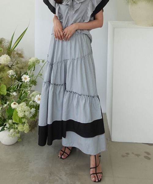 ORGUE（オルグ） スカート Stripe tiered skirt/ストライプティアード