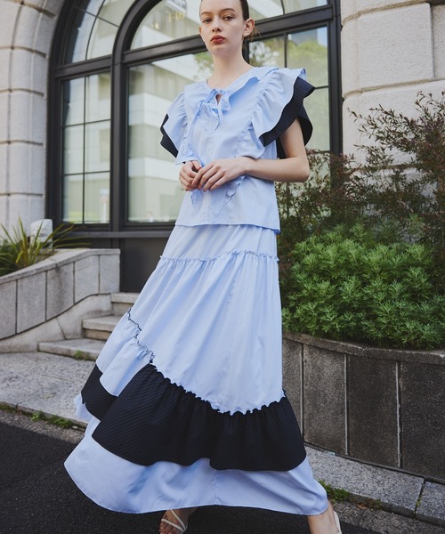 ORGUE（オルグ） スカート Stripe tiered skirt/ストライプティアード