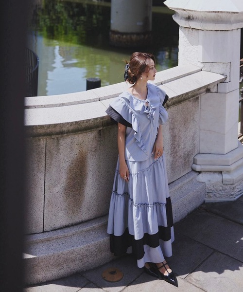 ORGUE（オルグ） スカート Stripe tiered skirt/ストライプティアード