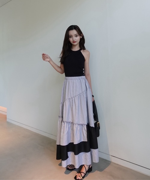 ORGUE（オルグ） スカート Stripe tiered skirt/ストライプティアード