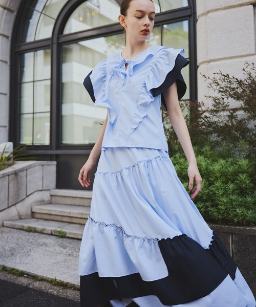 ORGUE（オルグ） スカート Stripe tiered skirt/ストライプティアード
