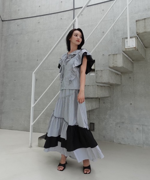 ORGUE（オルグ） スカート Stripe tiered skirt/ストライプティアード