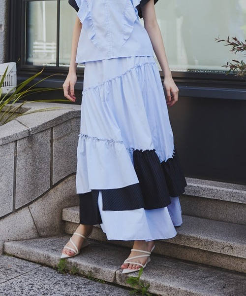 ORGUE（オルグ） スカート Stripe tiered skirt/ストライプティアード