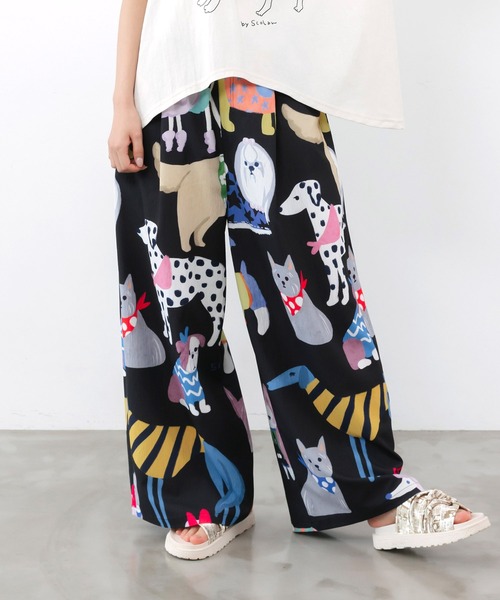 ワイドパンツ パンツ 162683：3柄展開 リラックスワイドパンツ レディース