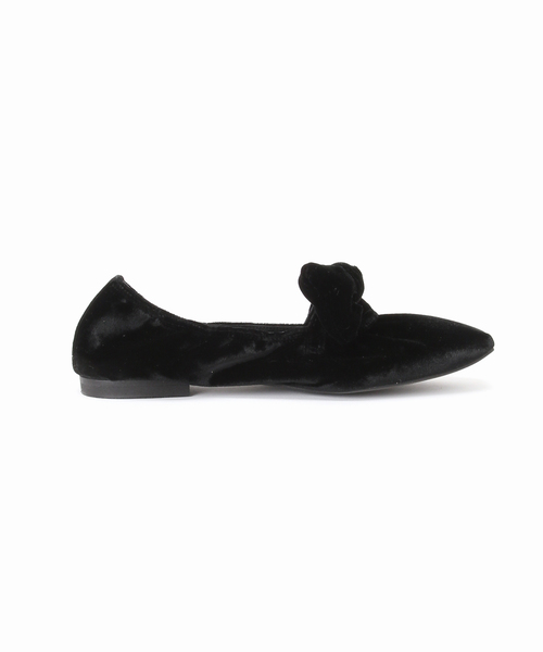 n リボン付き黒フラットシューズ FLAT（フラット） シューズ 「追加」スクエアベルベットリボンフラット