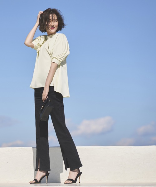 人気完売色*RUIRUE BOUTIQUE スタンドカラータックギャザーフリル RUIRUE BOUTIQUE ブラウス シャツ 洗える ｜ スタンドカラー