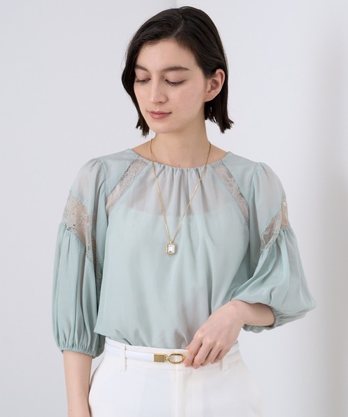 ※美品※【ANAYI】レースポロカットソーブラウス ANAYI ブラウス シャツ ライトローンラインレースブラウス