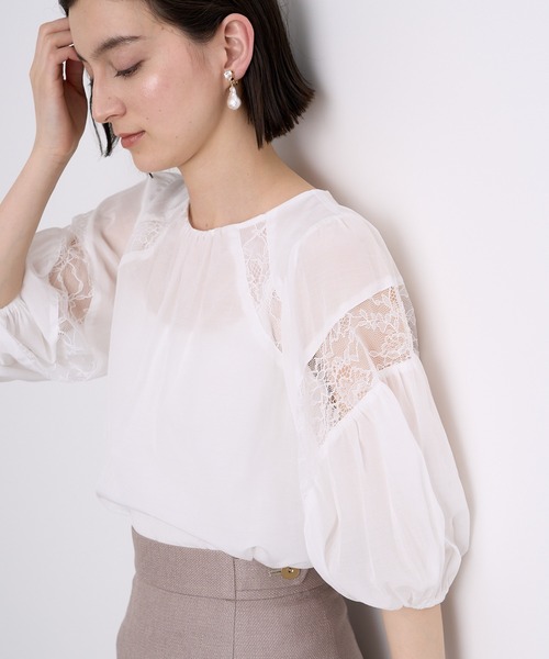 ※美品※【ANAYI】レースポロカットソーブラウス ANAYI ブラウス シャツ ジョーゼットフラワーレース レディース