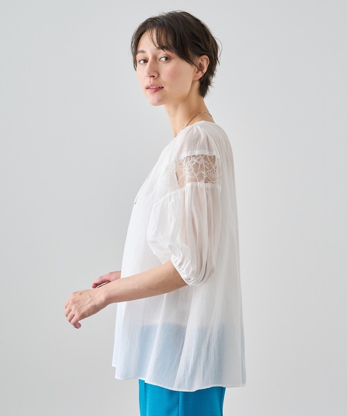 ANAYI ブラウス シャツ ライトローンラインレースブラウス