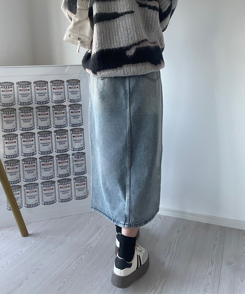 スカート 「春の韓国コーデに」ロングデニムスリットスカート