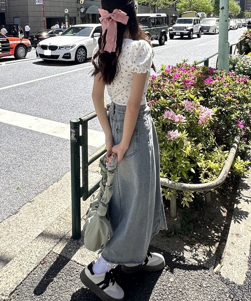 スカート 「春の韓国コーデに」ロングデニムスリットスカート
