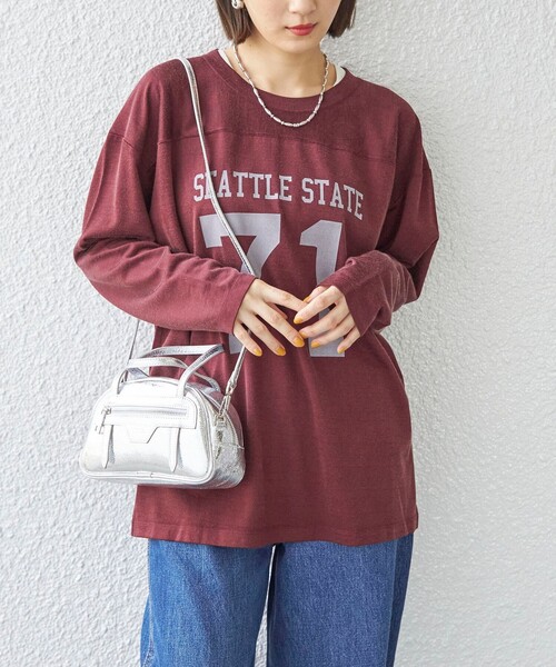 【シップス　ウィメン】〈洗濯機可能〉Odub:フットボール TEE◇ SHIPS tシャツ 「洗濯機可能」Odub:フットボール TEE レディース