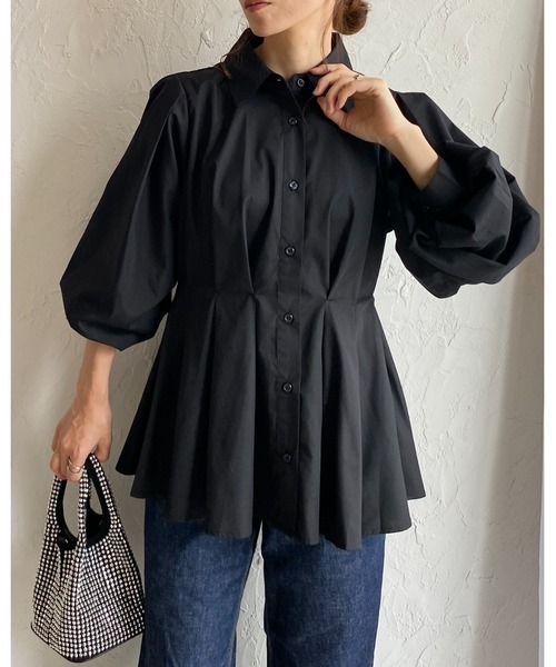 She's Closet ブラウス シャツ ウエストタック長袖パフスリーブフレア