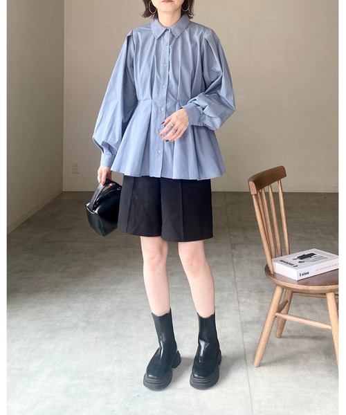 She's Closet ブラウス シャツ ウエストタック長袖パフスリーブフレア