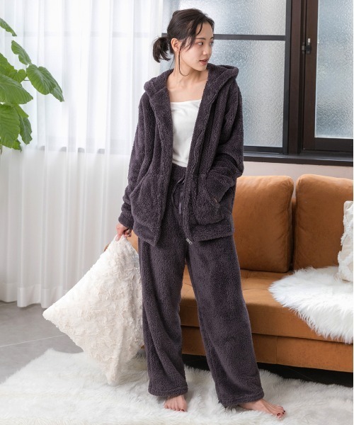 ad thie パジャマ ルームウェア ボア パーカー＆ロングパンツ  