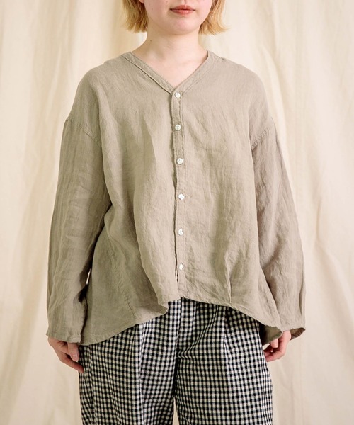 ブラウス シャツ 「Brocante / ブロカント」  リネンキャンバス カルディガンシャツ レディース