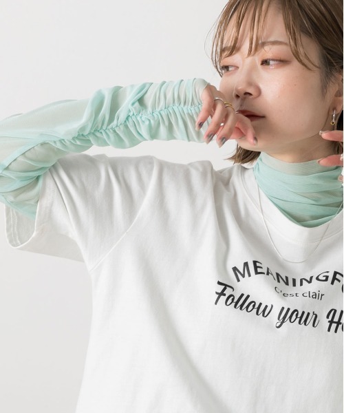 ad thie（アドティエ） tシャツ ギャザーデザイン ハイネックシアー