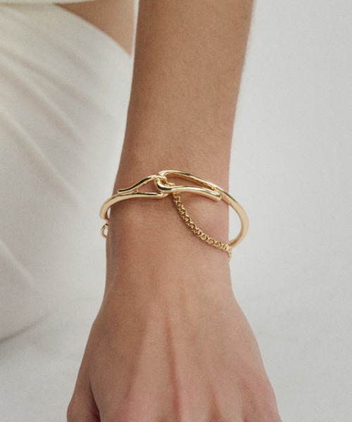 関税送料無【BYLIA】ダブルブレスレット PLAIN LINKS ゴールド GOLDY ブレスレット ダブル チェーン カーブド レディース