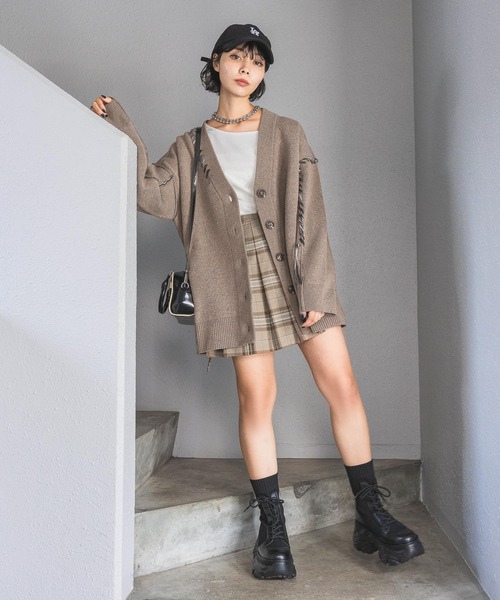 PAGEBOY パンツ チェックプリーツラップショートパンツ