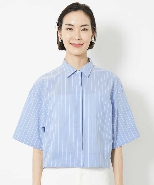 ミッシェルクラン（MICHEL ）/ストライプコンパクトシャツブラウス MICHEL KLEIN（ミッシェルクラン） ブラウス シャツ ストライプ