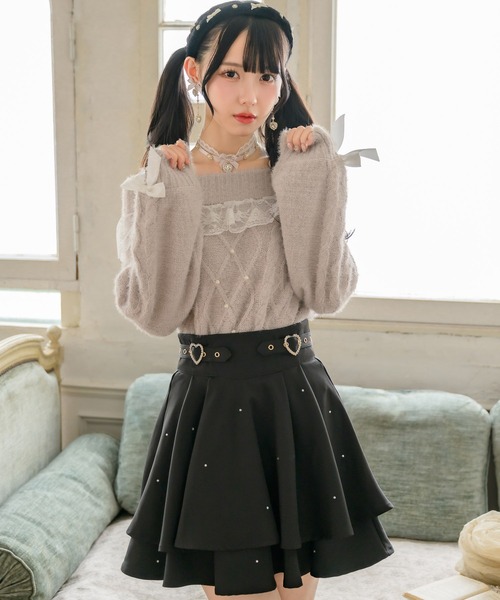 ROJITA スカート ハートバックルビジューダブルフレアスカート