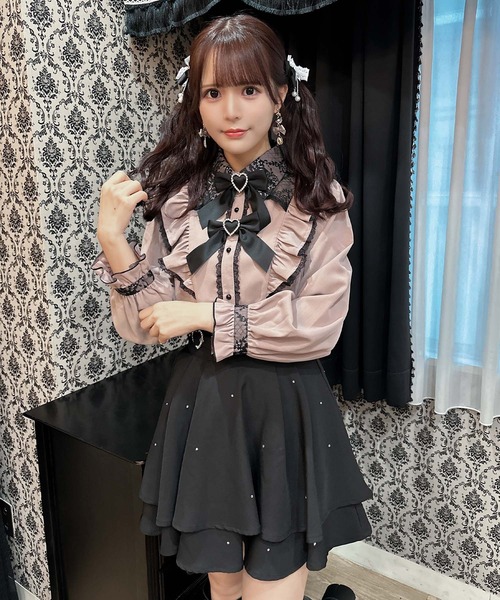 ROJITA スカート ハートバックルビジューダブルフレアスカート