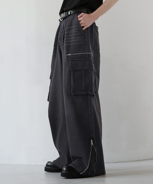SOCCE ワイドパンツ カーゴパンツ マルチギミックドレープサイドジップ