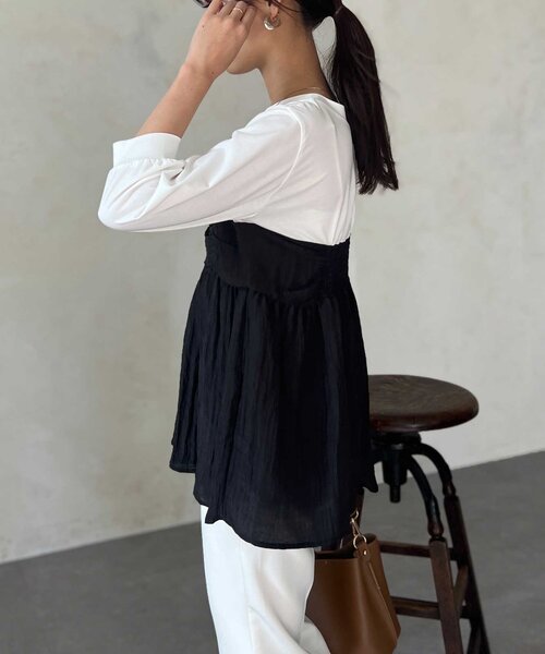 Chez toi tシャツ 「インせず着れる」ビスチェドッキング6分袖