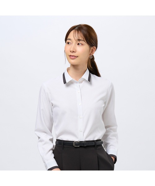 ブラウス シャツ COFREX 配色レギュラー衿 長袖レディースデザインシャツ レディース