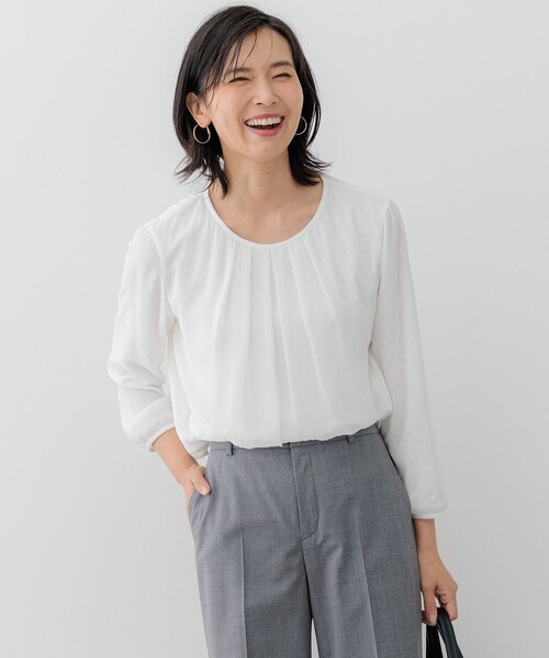 tシャツ 「洗える」ドビードットシフォン ブラウス レディース 23区 tシャツ 「洗える」ドビードットシフォン ブラウス