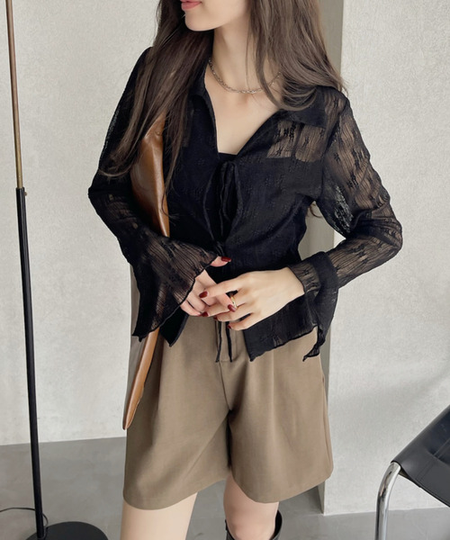 Ada. ブラウス シャツ 衿付き フロントリボン レースブラウス