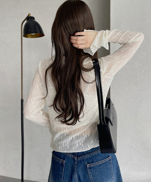 Ada. ブラウス シャツ 衿付き フロントリボン レースブラウス