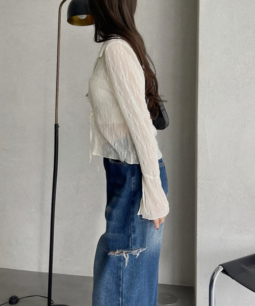 Ada. ブラウス シャツ 衿付き フロントリボン レースブラウス