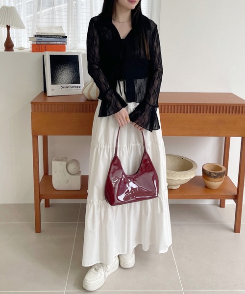 Ada. ブラウス シャツ 衿付き フロントリボン レースブラウス