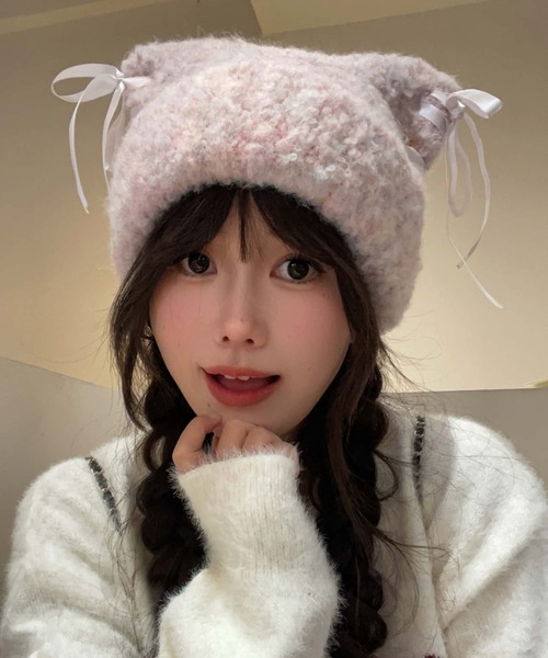 未使用コムデギャルソンガール●リボンニット帽 リボンが可愛い】コムデギャルソンガール ニットキャップ (COMME des