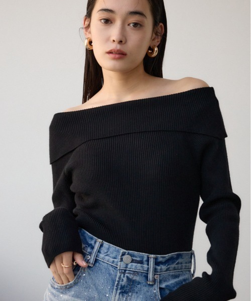 ネイビー オフショルダー セーター moussy AZUL BY MOUSSY（アズールバイマウジー） ニット セーター オフ