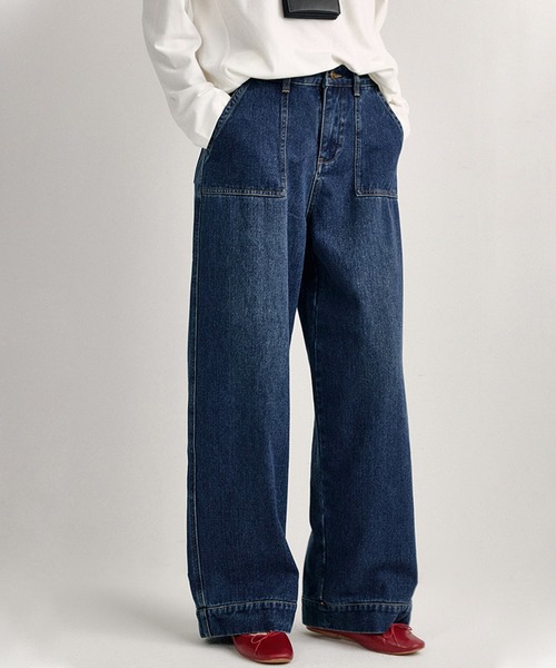 ジーンズ デニム デニムパンツ ビックポケット ストレートワイドデニム