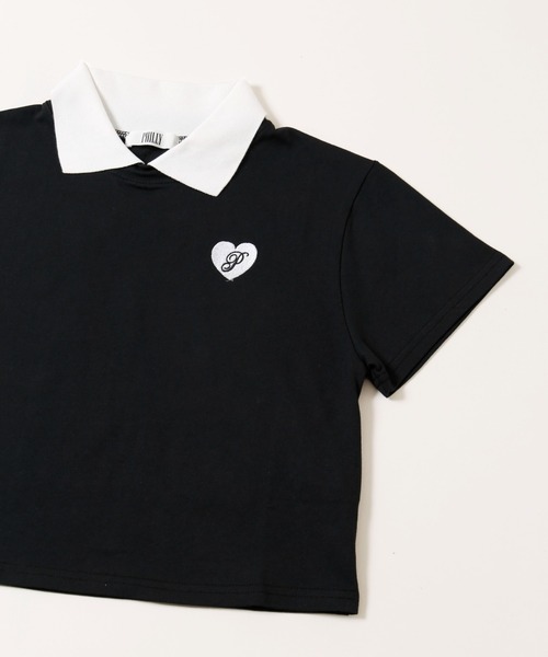限定版 tシャツ 「プチプラ￥2199」ハートワンポイント襟付きTシャツ トップス