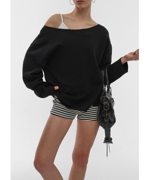BLACKUP オフショルダー グレー スウェット BLACKUP tシャツ 「B-BASIC」 エアスウェットオフショルダー長袖