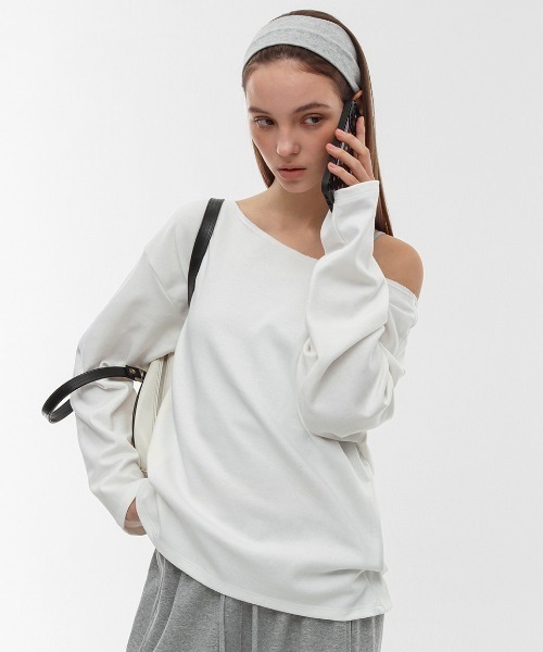 BLACKUP　エアスウェットオフショルダー長袖Tシャツ フリーサイズ BLACKUP tシャツ 「B-BASIC」 エアスウェットオフショルダー長袖